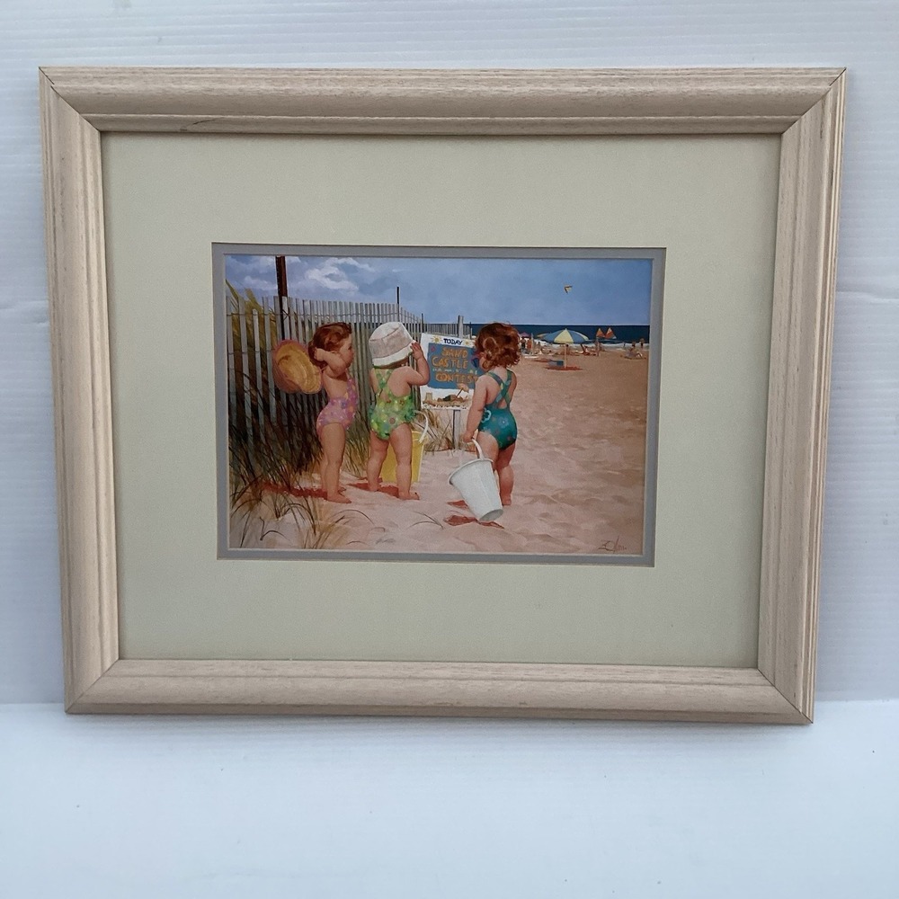 Framed Beach Print Sand Castle Contest Children Coastal Wall‎ Art 18.5x15.5